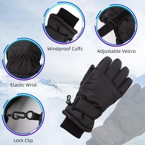 Vista 2 de Guantes de esquí de invierno para niños y niñas, guantes de nieve impermeables para clima frío, guantes de esquí y snowboard con forro polar