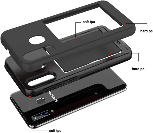 Vista 6 de Asuwish Funda compatible con Samsung Galaxy A21 y protector de pantalla de vidrio templado, accesorios de celda, soporte para tarjetas de crédito