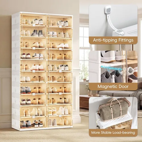 Vista 4 de JEKO&JEKO Zapatero plegable de 4 niveles para entrada de armario, caja de almacenamiento de zapatos plegable grande con puertas magnéticas