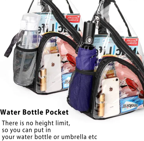 Vista 4 de HULISEN Bolsa de PVC transparente aprobada para estadios, mochila con correa ajustable, Bolsa de bandolera transparente