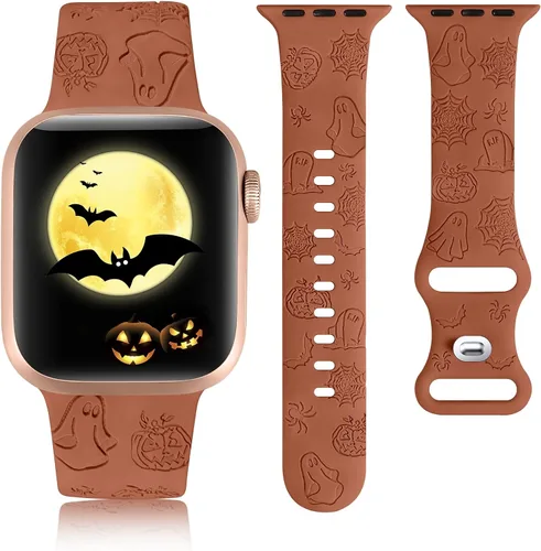 Vista 17 de W-RARA Correa grabada de Halloween compatible con Apple Watch Band de 1.496 in 1.575 in 1.614 in 1.654 in 1.732 in 1.772 in 1.929 in para mujeres