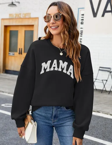 Vista 2 de LOMON Sudadera de cuello redondo para mujer, casual, de gran tamaño, sudadera con capucha de manga larga de forro polar