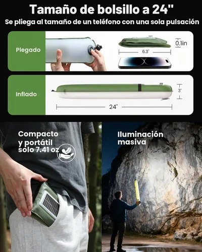 Vista 2 de Luces solares para campamento recargables, 4 modos de iluminación, lámpara inflable impermeable IP66 para senderismo, mochileros, supervivencia