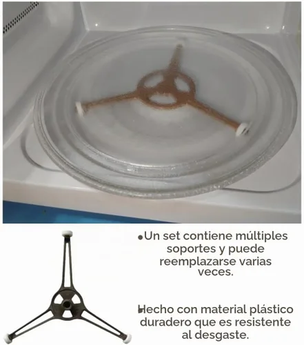Vista 9 de Paquete de 1 bandeja de placa giratoria plana para horno de microondas, soporte giratorio de triple brazo con ruedas, brazo de repuesto de rodillo