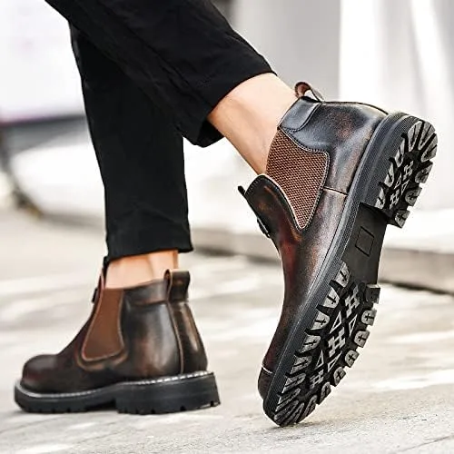 Vista 7 de Botas Chelsea para hombre, zapatos de cuero Oxfords de vestir para hombre, formal, casual, para el trabajo, a la moda, negro, marrón