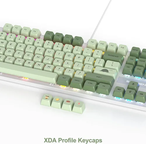 Vista 4 de Fogruaden Teclado mecánico, matcha verde, teclado USB con cable de 104 teclas RGB retroiluminado para juegos con teclado numérico, interruptores