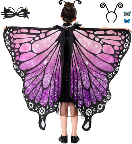 Vista 2 de Tibeha Halloween Butterfly Costume for Adult - Double-Sided Printing Wings Women Kids Girls Cape