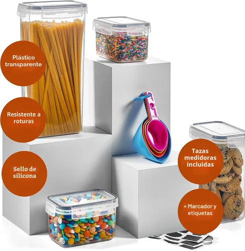 Vista 3 de Juego de 24 recipientes herméticos para almacenamiento de alimentos, recipientes de plástico transparente sin BPA para cocina y despensa con tapas