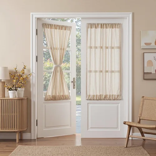 Vista 62 de MYSKY HOME Cortinas naturales de puerta francesa para ventana de puerta, 40 pulgadas de largo, cortas, semitransparentes, filtrantes de luz