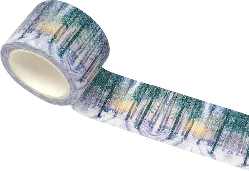 Vista 6 de allydrew Cinta adhesiva Washi con purpurina, 1.181 in x 3 M, bosque de pinos