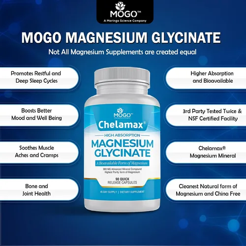 Vista 8 de Chelamax Glicinato de magnesio. Procedente del mar Muerto, 100% magnesio quelatado para apoyar el sueño, calambres musculares, salud ósea. Fabricado