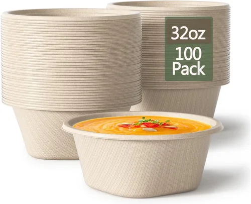 Vista 8 de Homestockplus Cuencos de papel desechables de 16 onzas, cuencos desechables pequeños y resistentes, hechos de bagazo natural para cereales, arroz