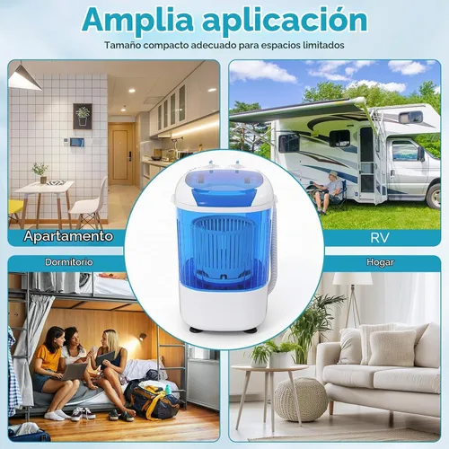 Vista 7 de Giantex Minilavadora portátil compacta, capacidad de 5.5 libras, pequeña lavadora de lavandería compacta con tambor giratorio y manguera de drenaje