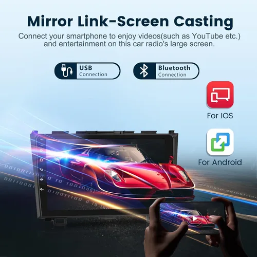 Vista 6 de Estéreo de coche Android 2G+64G para Honda CRV 2007-2011 con Carplay inalámbrico/Android Auto con navegación GPS WiFi, pantalla táctil de 9