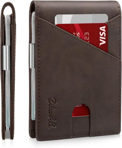 Vista 7 de Zitahli - Billeteras delgadas RFID para hombres, billetera de cuero flexible con clip de dinero, cartera minimalista con bolsillo frontal