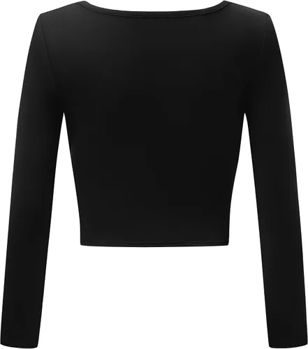 Vista 4 de OThread & Co. Camiseta corta de manga larga con cuello en V para mujer
