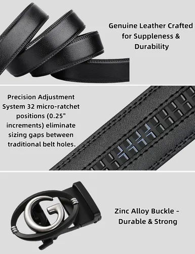 Vista 6 de Cinturón de cuero con trinquete ajustable para hombre, regalo de corte 1 38 para un ajuste perfecto