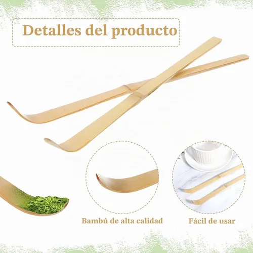 Vista 5 de Cuchara de té verde con gancho de bambú marrón, cuchara de té verde japonesa Chashaku, cuchara de té tradicional de bambú para té matcha y café