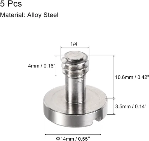 Vista 2 de uxcell Adaptador de tornillo de montaje de 1/4 "ranurado 0.16 "longitud de rosca para trípode de cámara de acero aleado, 5