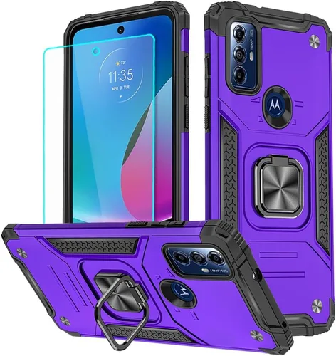 Vista 8 de Funda para Moto G Play 2023, Moto G Pure con protector de pantalla, soporte giratorio de grado militar de 360° (resistente) a prueba de golpes