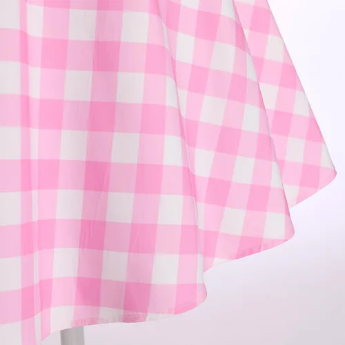Vista 6 de Vestido vintage de cuadros rosa para mujer, vestido vintage de los años 50, vestido de cóctel de fiesta de los años 50, retro con tirantes delgados