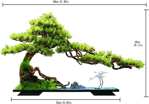 Vista 2 de TOMYEUS Árboles artificiales para interiores, árbol de bonsái artificial, grúa de cerámica blanca, rocalla de cerámica y arena fina azul, decoración