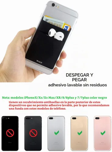 Vista 6 de Cartera para tarjetas de teléfono con bloqueo RFID, doble bolsillo seguro, ultradelgada, autoadhesiva, funda para tarjetas de crédito, calcomanía