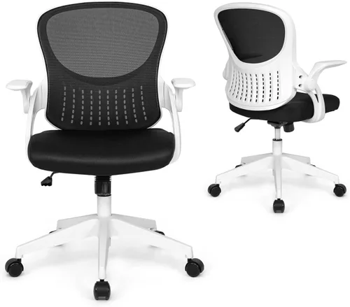 Vista 13 de CAPHAUS Silla de oficina ergonómica abatible, silla de escritorio acolchada de malla transpirable, soporte lumbar, silla giratoria con ruedas