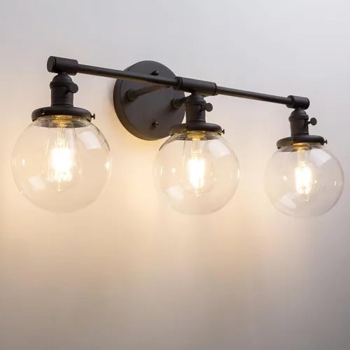 Vista 15 de PERMO Aplique de Pared Industrial Vintage con Mini Pantalla Globo Redonda de Vidrio Transparente Soplado a Mano de 5.9" (Cromado)