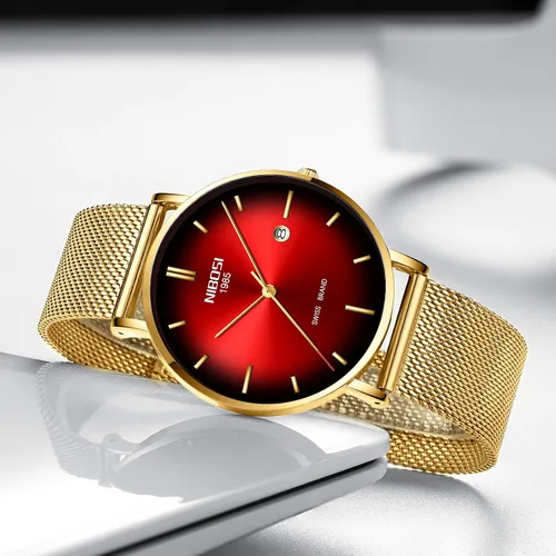 Vista 3 de NIBOSI Reloj de pulsera ultrafino para hombre, vestido impermeable de moda negro correa de acero inoxidable