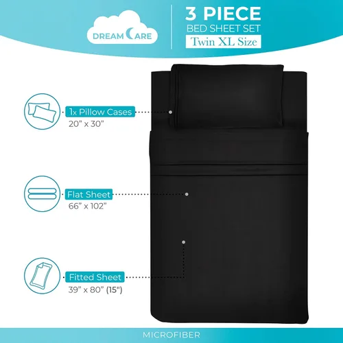 Vista 4 de DREAMCARE - Juego de sábanas de tamaño individual XL, 3 piezas, refrescantes, extralargas, suaves y duraderas de 100% poliéster de microfibra