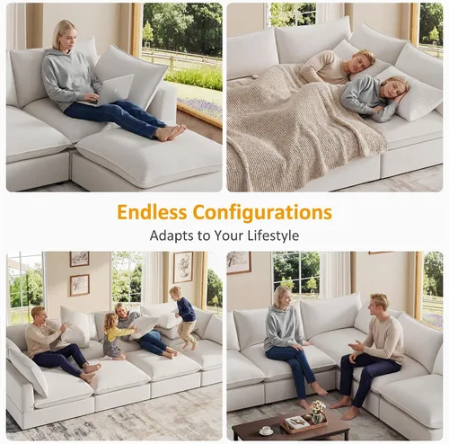 Vista 5 de Sofá modular seccional, sofá de nube de asiento profundo, cojines ultra cómodos, tapicería suave, funda extraíble, 4 plazas para sala de estar