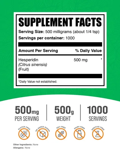 Vista 2 de BulkSupplements. com Hesperidin Powder - Suplemento de Hesperidina, Hesperidina 500mg - Suplemento herbario, vegano y sin gluten, 500 mg por