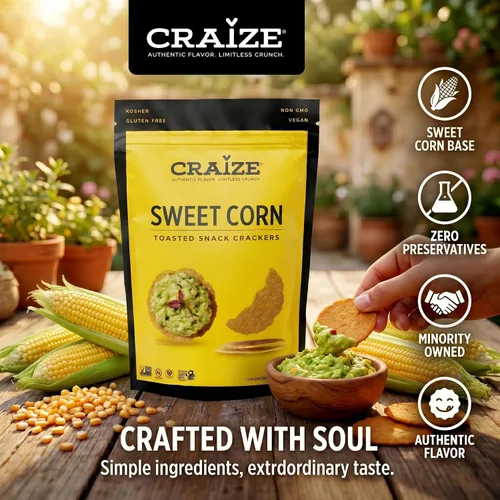 Vista 5 de Craize Sweet Corn Crisps Galletas de maíz tostadas sin gluten, veganas, kosher, 4 onzas cada una