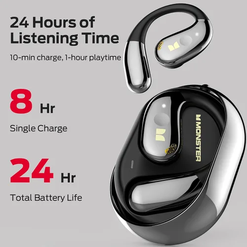 Vista 5 de Monster Open Ear AC360, auricular inalámbrico Bluetooth giratorio, con cordón, Bluetooth 6.0 mejorado, control táctil, batería de larga duración