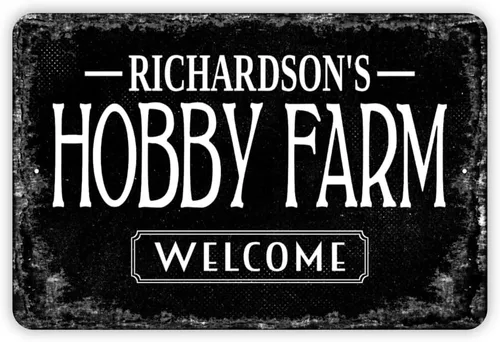 Vista 2 de 8" x 12" Personalized Hobby Farm Metal Sign - Ranch Farmer Chickens Cattle New Distressed Black or White Wall Art