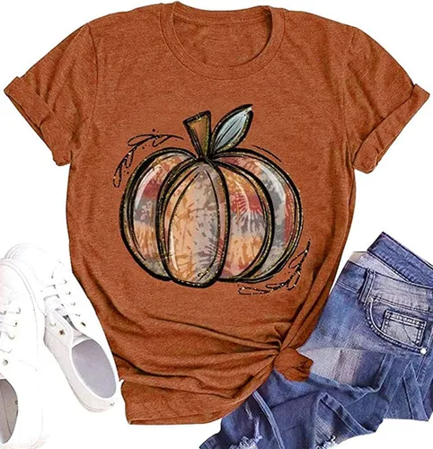 Vista 12 de Woffccrd - Camisetas divertidas con estampado de calabaza y leopardo para mujer, camisetas gráficas de manga corta de Halloween para mujer