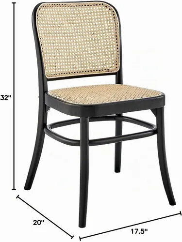 Vista 3 de Modway Winona Elm - Asiento de ratán de caña de madera, silla auxiliar de comedor, color negro