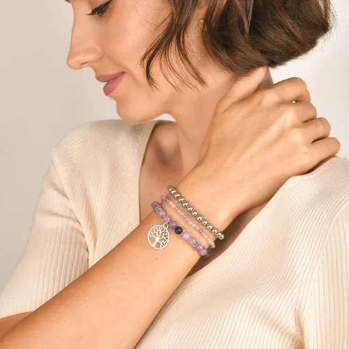 Vista 2 de TempBeau Life of Tree Bracelet for Women - Natural Stone Crystal Beaded Girl Stretch, Stackable Silver Chain Strand Set, Boho Bohemian Beach