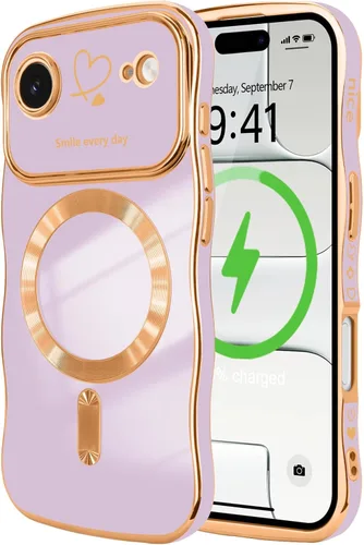Vista 69 de LCHULLE - Funda magnética para iPhone 13 para mujeres y niñas, con forma ondulada, color azul bebé [Compatible with MagSafe] Cute Curly Wave, Love