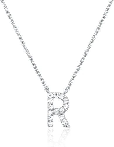 Vista 56 de PAVOI 14K White Gold Plated Cubic Zirconia Initial Necklace Letter Dainty Necklaces for Women