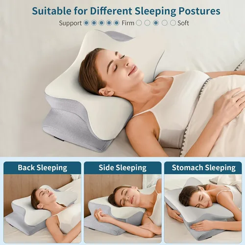 Vista 6 de Almohada cervical para aliviar el dolor de cuello, almohada cervical ergonómica para dormir, almohadas refrescantes de espuma viscoelástica