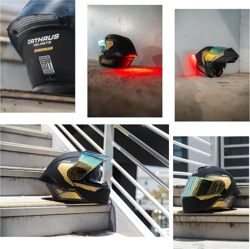 Vista 7 de Orthrus Casco modular LED para motocicleta de cara completa - Aprobado por el DOT, con visor abatible doble, protector solar y listo para Bluetooth
