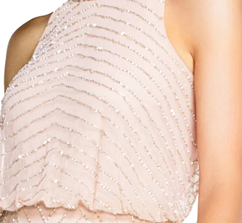 Vista 4 de Adrianna Papell para espaguetis de la mujer abalorio Malla chamarra de largo vestido