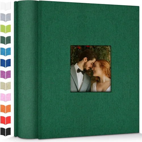 Vista 36 de Álbum de fotos Artfeel 4x6 con 100 bolsillos, álbumes de fotos deslizables, libro de memorias con cubierta de lino y ventana frontal, libro de fotos