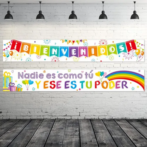 Vista 8 de Blulu Cartel de bienvenida en español, cartel inspirador en español para el primer día de escuela, cartel motivacional con 40 puntos adhesivos