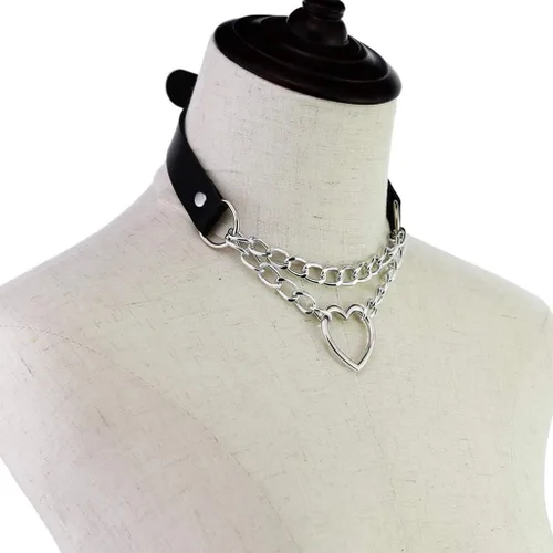 Vista 4 de eYLun Gargantilla de cuero con corazón para mujeres y niñas, collar con colgante de cuero punk gótico, No