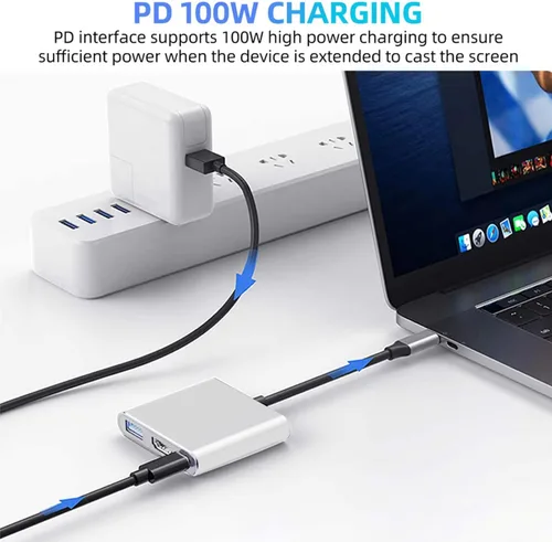 Vista 8 de Adaptador USB-C a HDMI (compatible con 4K / 30Hz) - Cable convertidor tipo C 3 en 1 para MacBook Pro, MacBook, Mac Pro, iMac, Chromebook y más