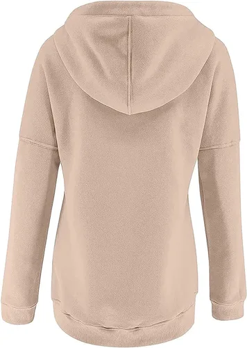 Vista 17 de Sudaderas con capucha para mujer, con cuello de botón, sin botones, con cordón, manga larga, lindas, ropa para adolescentes y niñas