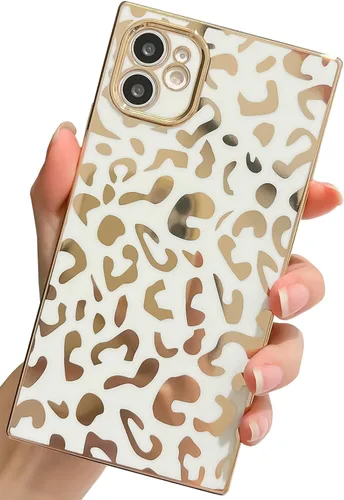 Vista 16 de Elegante Compatible con iPhone 12 Funda de Borde Rectangular, Lindo Patrón de Leopardo de Lujo Funda con Plateado Protector de Cámara TPU Suave A